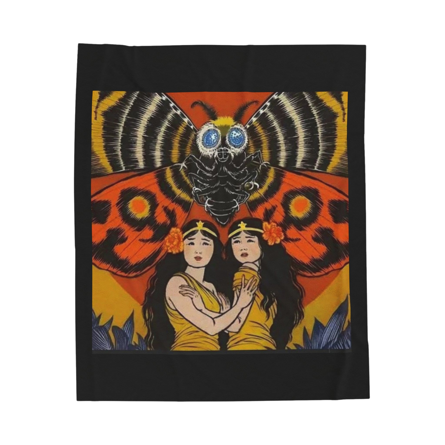 Mothra Fairies plush blanket featuring twin Shobijin design — soft fleece throw for kaiju fans