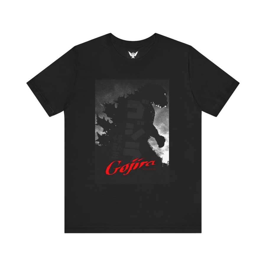 Original Godzilla poster t-shirt — vintage 1954 kaiju movie art on black cotton tee