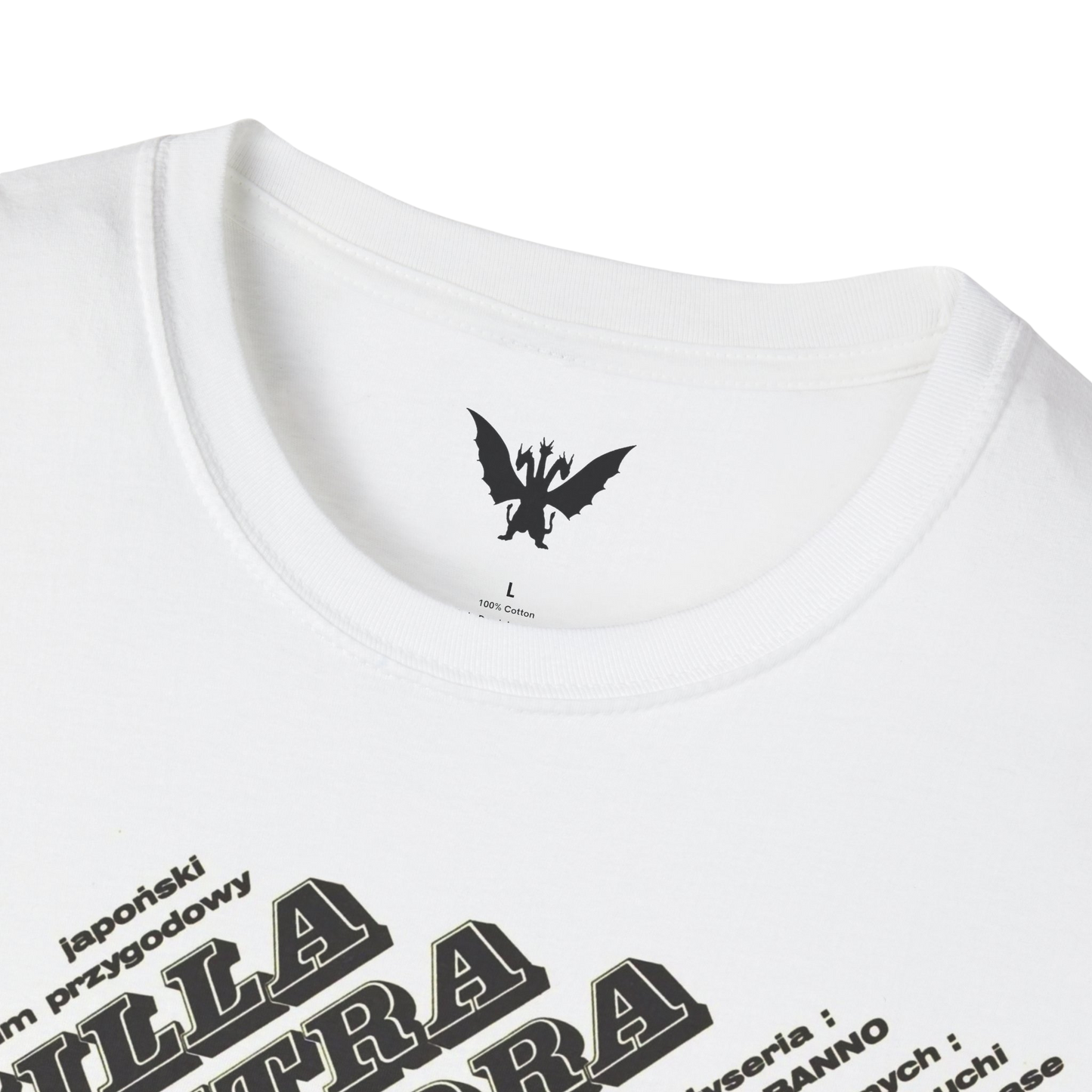 Close-up of Hedorah vintage print on t-shirt — psychedelic Godzilla art from original film