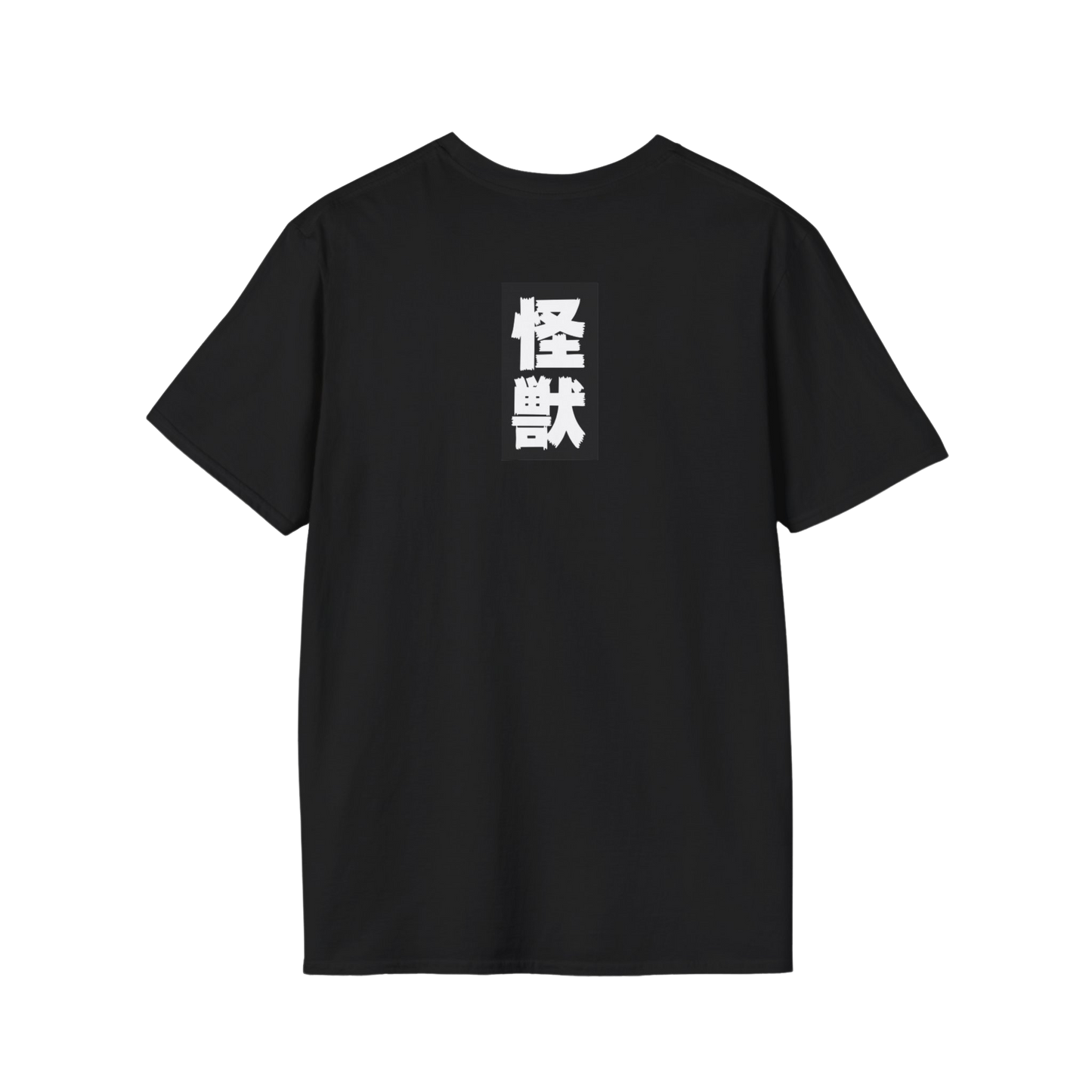 Rear view of black kaiju battle shirt — standard fit cotton tee with breathable material