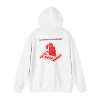 Back of White Take Me To Your Leader hoodie — relaxed fit with soft fleece lining