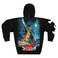 Back of Godzilla vs SpaceGodzilla hoodie — classic fit with drawstring hood and ribbed cuffs