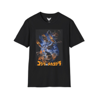 Mechagodzilla vs Godzilla t-shirt with battle scene design — classic kaiju showdown on black cotton tee