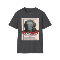 Dark Heather Godzilla vs Mechagodzilla 1974 poster t-shirt — vintage kaiju movie art printed on black cotton tee