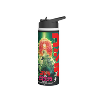 Side view of sleek Godzilla stainless steel bottle — bold graphic wrap with matte finish