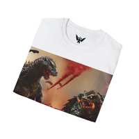 Close-up of Godzilla vs Gamera print — detailed art of two giant monsters in combat