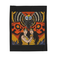Mothra Fairies plush blanket featuring twin Shobijin design — soft fleece throw for kaiju fans