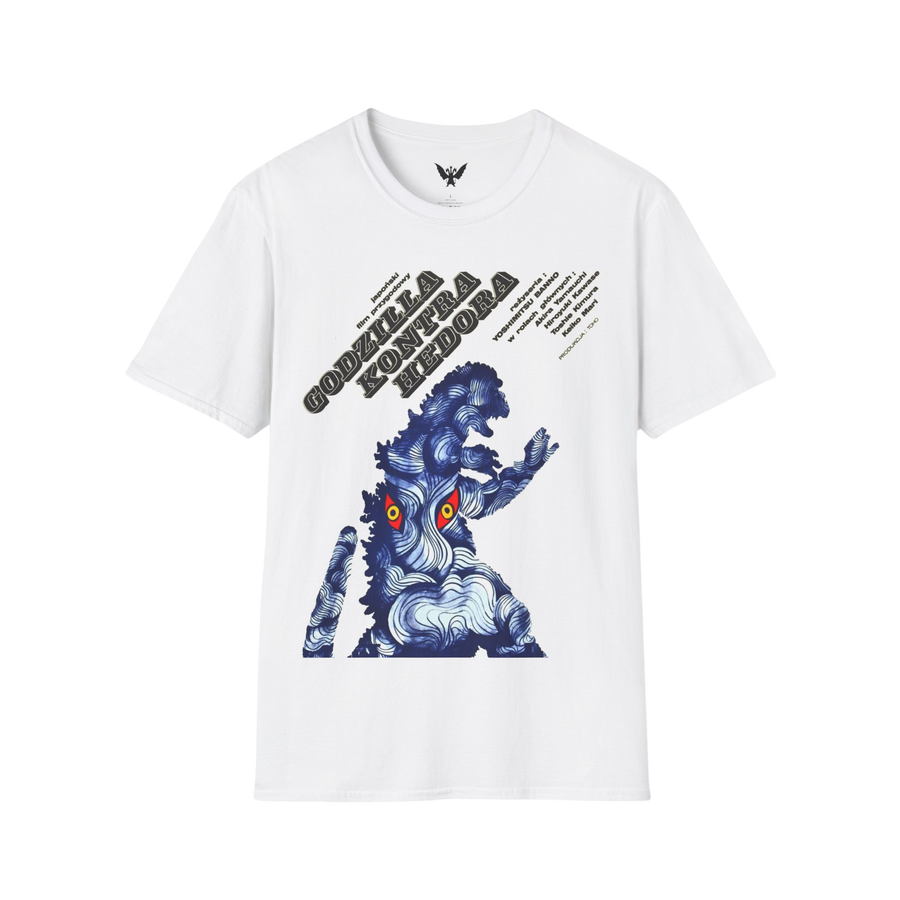 Godzilla vs Hedorah vintage poster t-shirt — retro 1971 monster movie art on white tee

