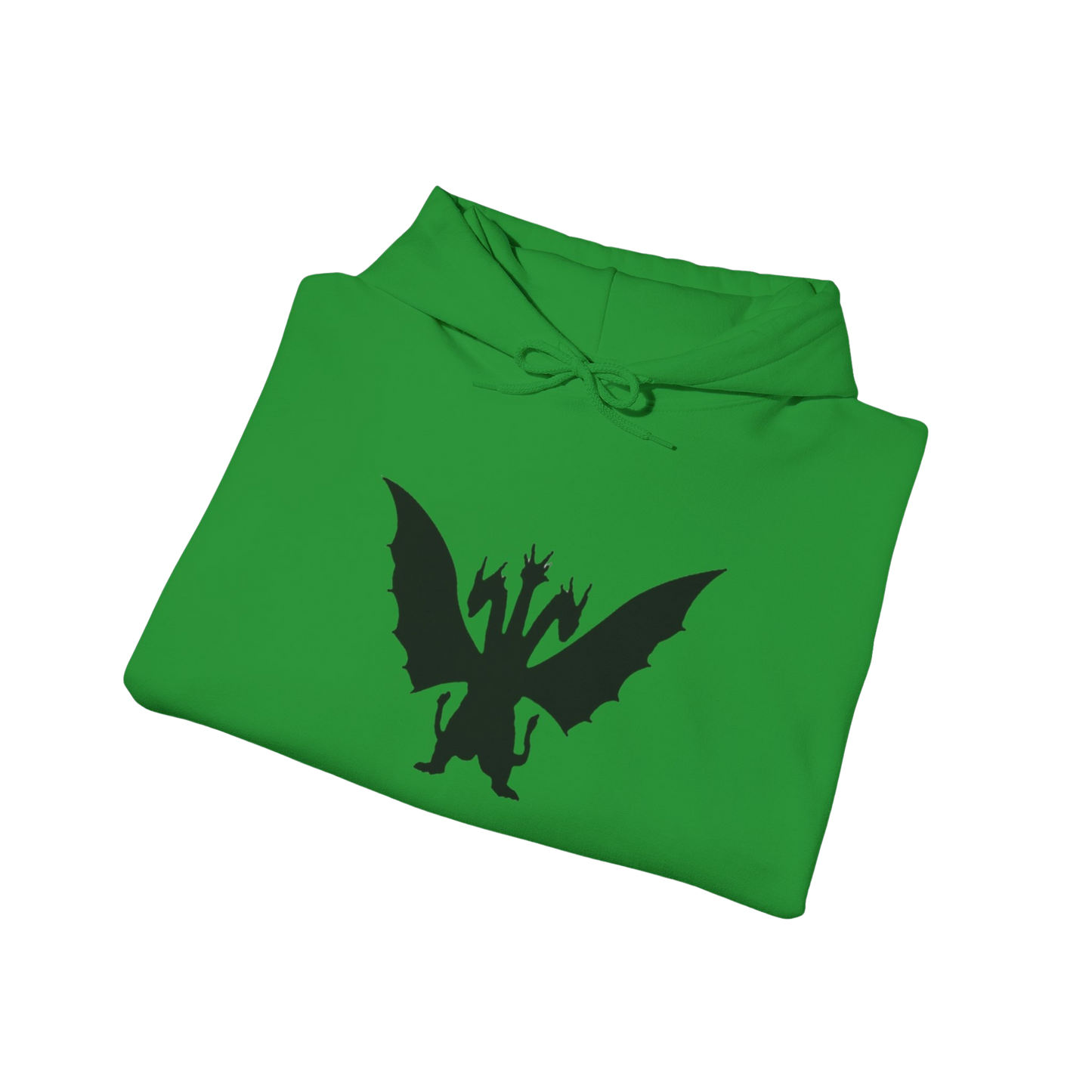 Folded Irish Green King Ghidorah hoodie — streetwear-style Godzilla apparel for kaiju fans