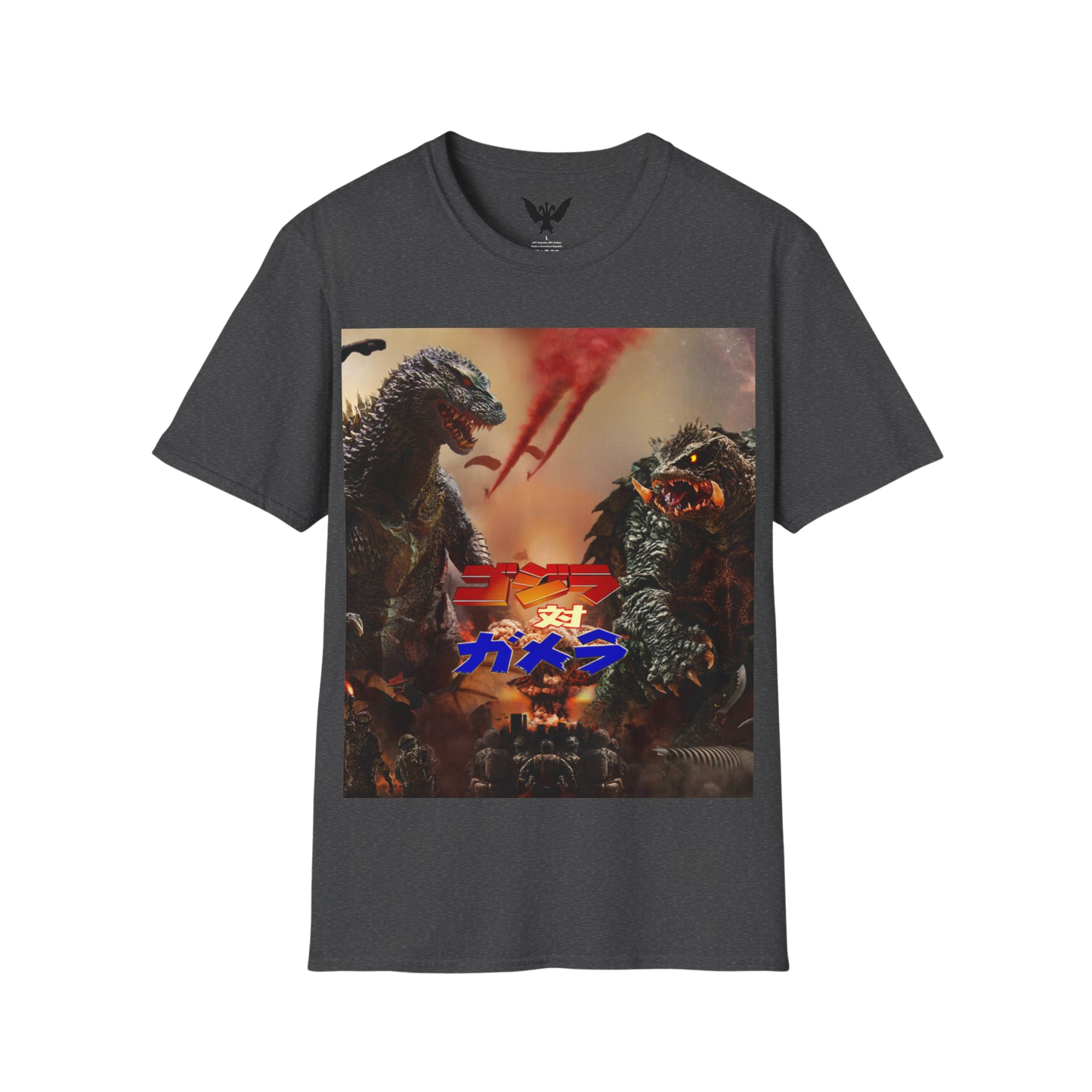 Godzilla vs Gamera t-shirt — epic kaiju battle artwork printed on dark heather cotton tee