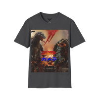 Godzilla vs Gamera t-shirt — epic kaiju battle artwork printed on dark heather cotton tee