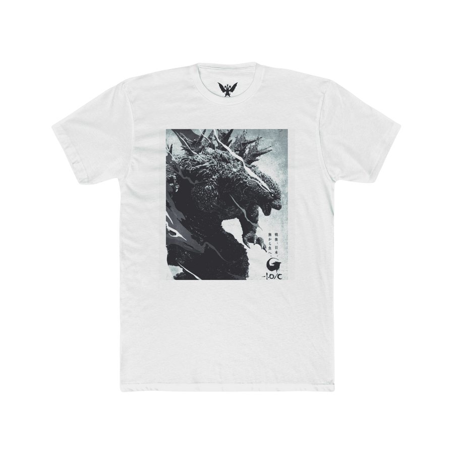 Godzilla Minus One movie poster t-shirt — cinematic design on Solid White cotton tee for kaiju fans
