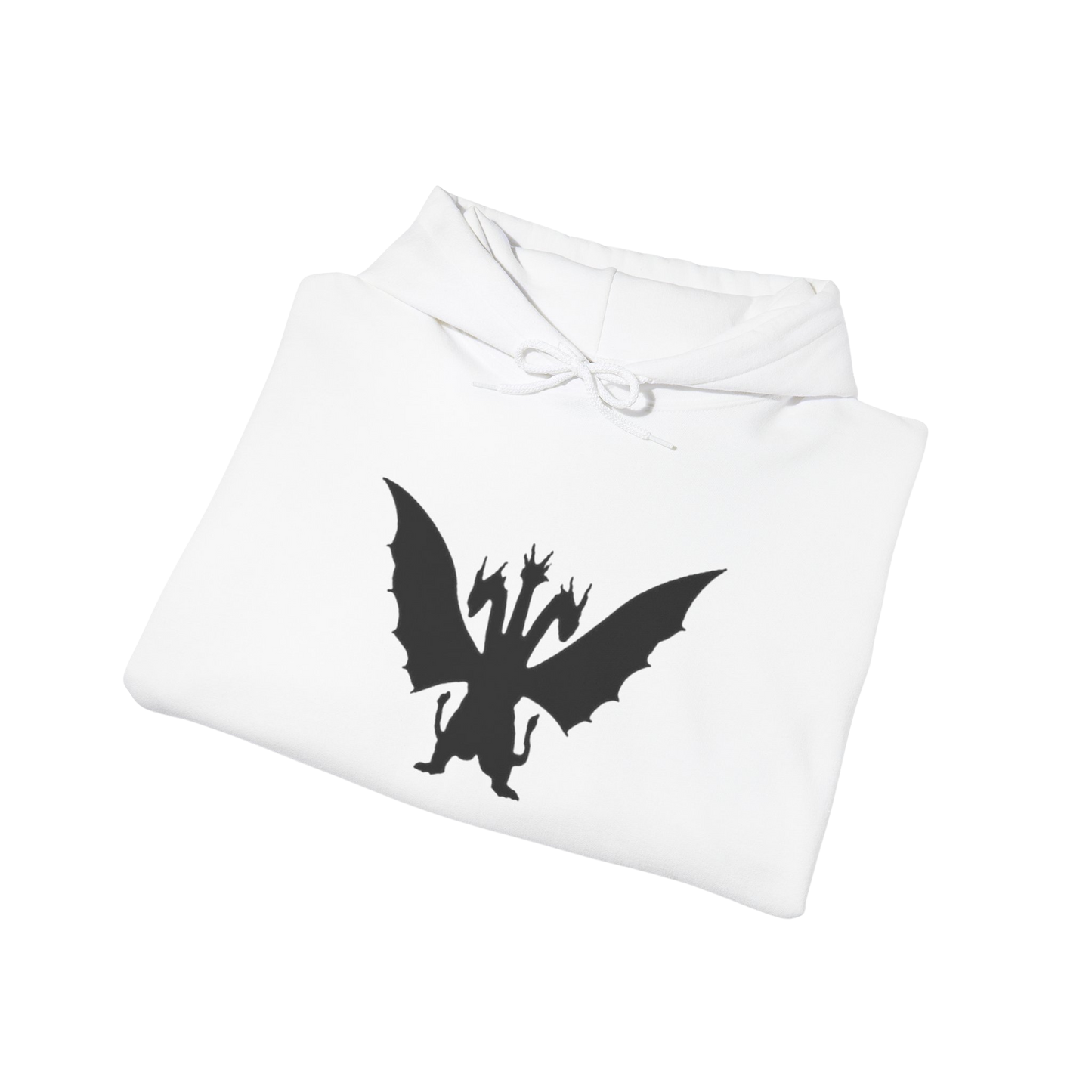 Folded white King Ghidorah hoodie — streetwear-style Godzilla apparel for kaiju fans