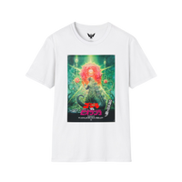 Godzilla vs Biollante 1989 t-shirt featuring retro movie poster artwork — white cotton tee for kaiju fans