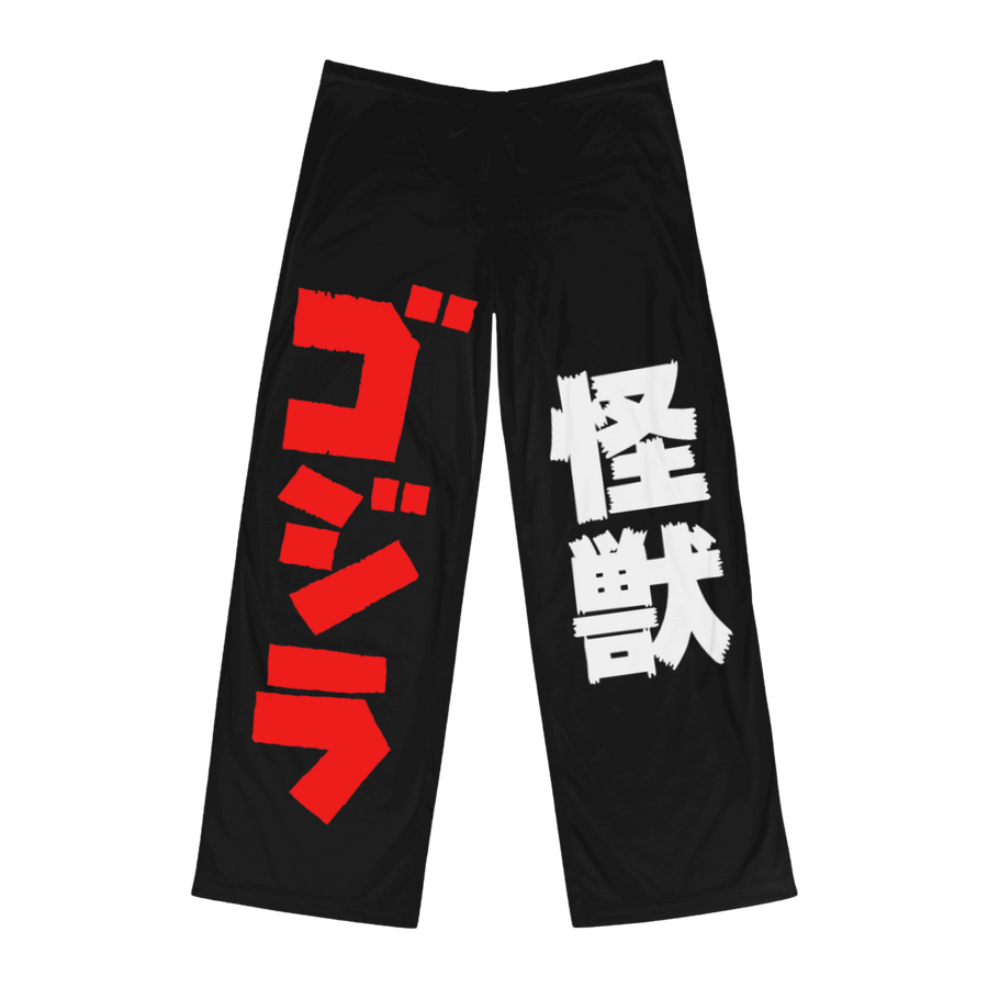 Full view of Godzilla sleep pants — relaxed fit with elastic waistband and drawstring