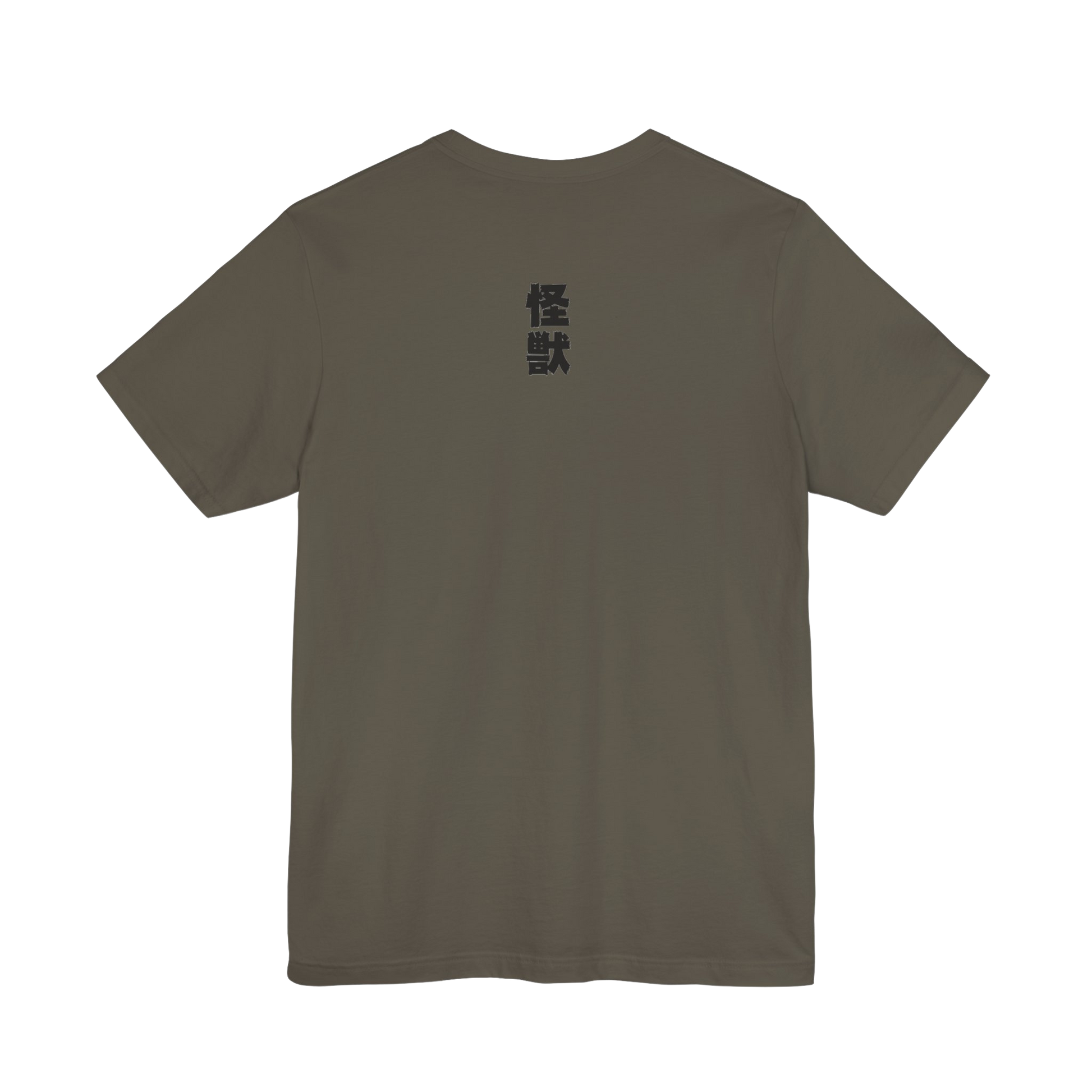 Rear view of army Mechagodzilla tee — standard unisex fit with breathable material