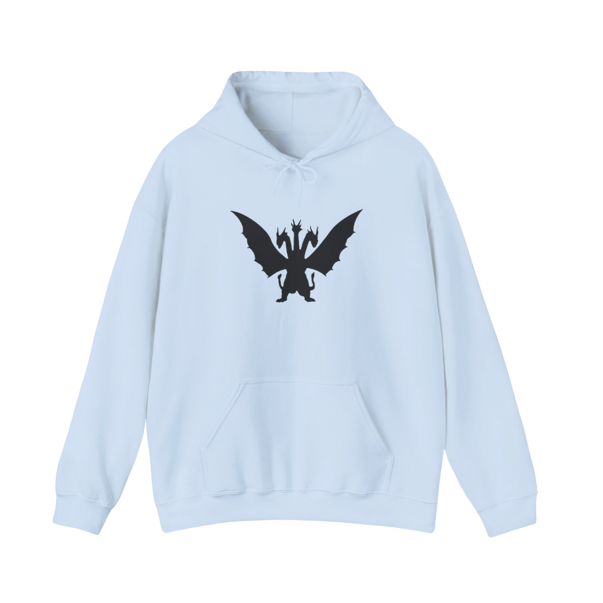 Light blue King Ghidorah “Take Me To Your Leader” hoodie — sci-fi kaiju streetwear with bold front graphic