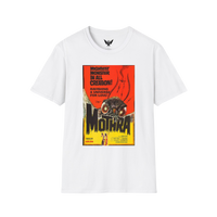 White Mothra 1961 poster t-shirt — retro Japanese kaiju movie artwork printed on soft cotton tee