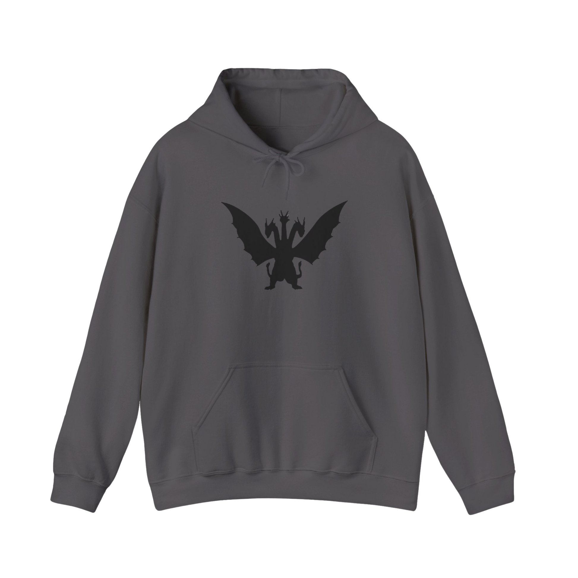 Charcoal King Ghidorah “Take Me To Your Leader” hoodie — sci-fi kaiju streetwear with bold front graphic