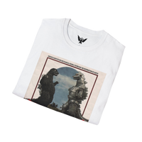 White Folded Godzilla vs Mechagodzilla 1974 tee — collectible monster movie apparel