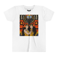 Mothra kids t-shirt — soft white cotton tee featuring colorful kaiju wings design