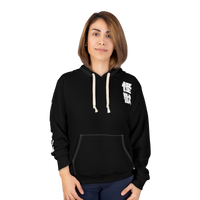 Female model wearing Godzilla vs SpaceGodzilla pullover hoodie — 90s monster clash design for fans