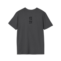 Rear view of black heather vintage-style 1974 Godzilla vs Mechagodzilla t-shirt — breathable cotton with relaxed fit