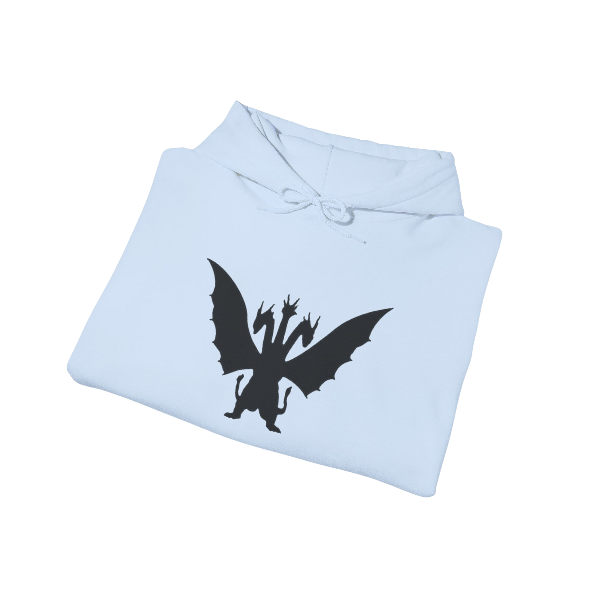 Folded light blue  King Ghidorah hoodie — streetwear-style Godzilla apparel for kaiju fans