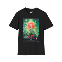 Godzilla vs Biollante 1989 t-shirt featuring retro movie poster artwork — black cotton tee for kaiju fans