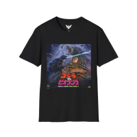 Vintage-style Godzilla vs Biollante 1989 battle graphic on t-shirt — classic kaiju showdown for monster movie fans in black
