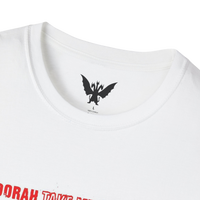 Close-up of Take Me to Your Leader print — detailed album cover art on soft t-shirt fabric