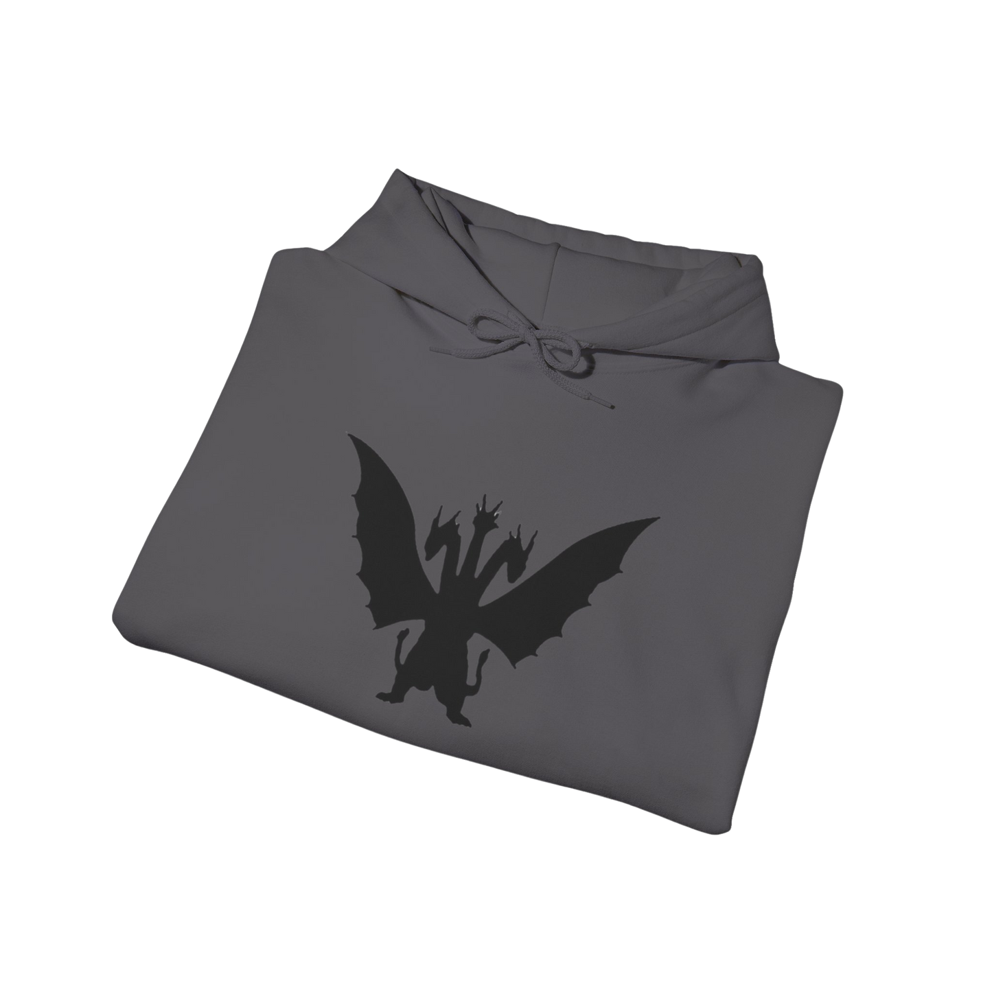 Folded charcoal  King Ghidorah hoodie — streetwear-style Godzilla apparel for kaiju fans