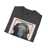 Folded Black Heather Godzilla vs Mechagodzilla 1974 tee — collectible monster movie apparel