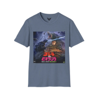 Vintage-style Godzilla vs Biollante 1989 battle graphic on t-shirt — classic kaiju showdown for monster movie fans in blue